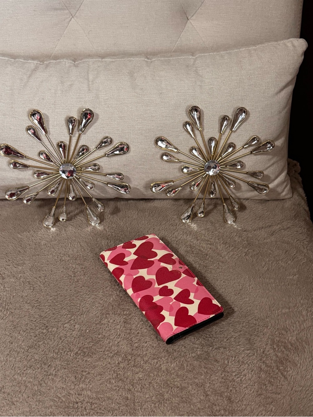 kate spade Heart Print Wallet Accent Pillow - Pink and Red